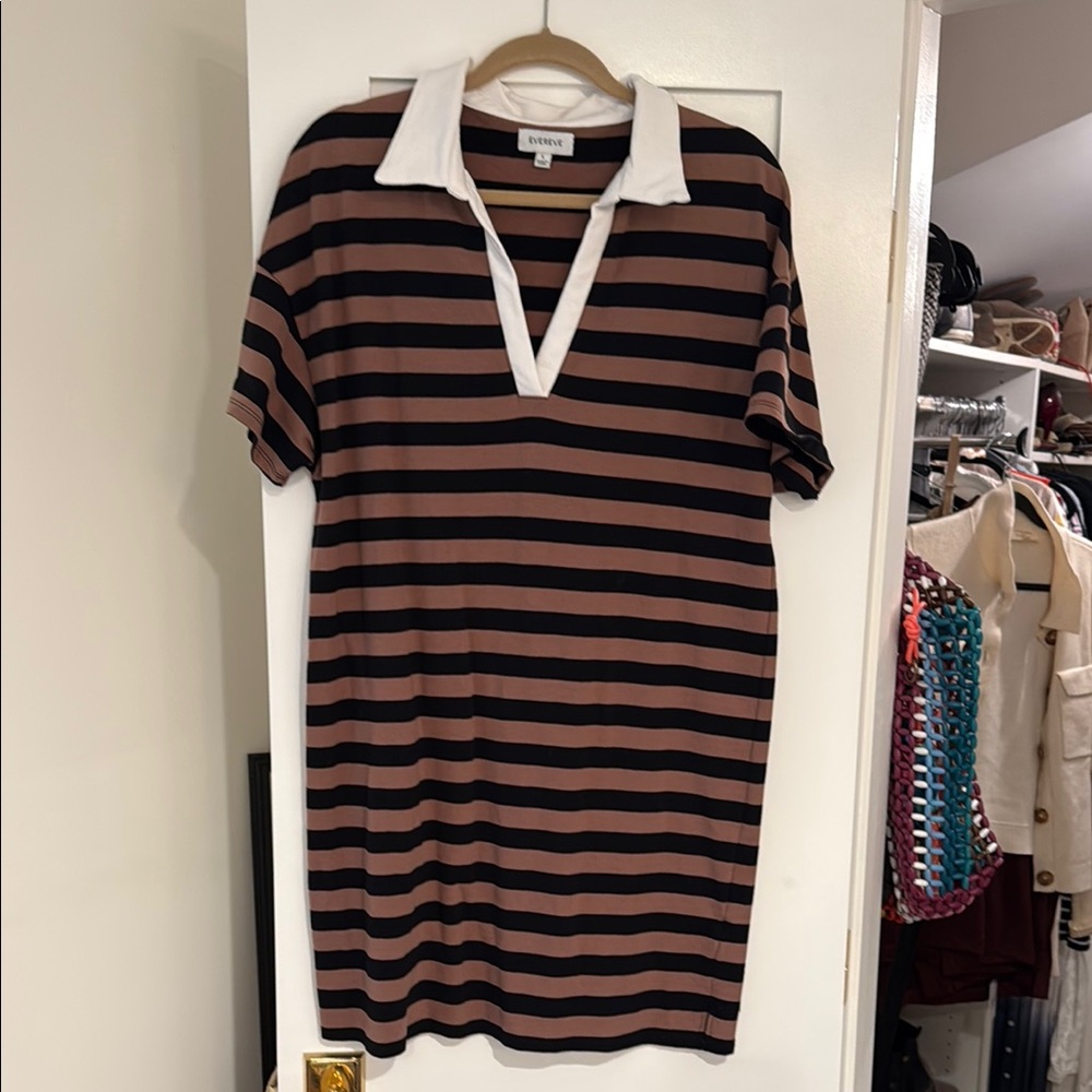 Evereve Black and Brown Striped Midi Dress